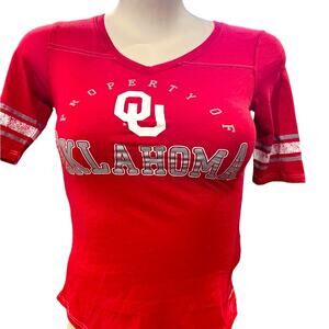 Oklahoma University Football Fan Gear 3/4 Sleeve Waist U Cut Thin T-Shirt
